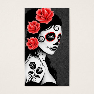 Cartes De Visite Jour de la fille morte de crâne de sucre - gris