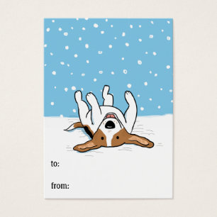 Cartes De Visite Joyeux Beagle de neige hivernale   Balises cadeaux