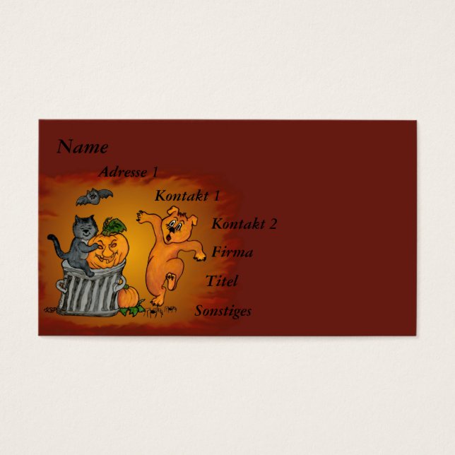 Cartes De Visite Joyeux Halloween avec Chat Chat Chien et Araignée (Devant)
