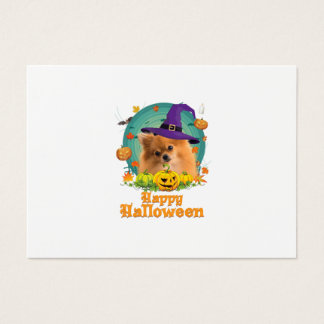 Cartes De Visite Joyeux Halloween Poméranien Chien sorcier Citrouil