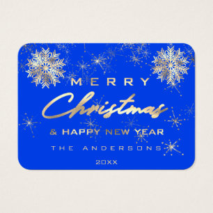 Cartes De Visite Joyeux Noël Joyeux Nom de vacances Royal Blue Gold