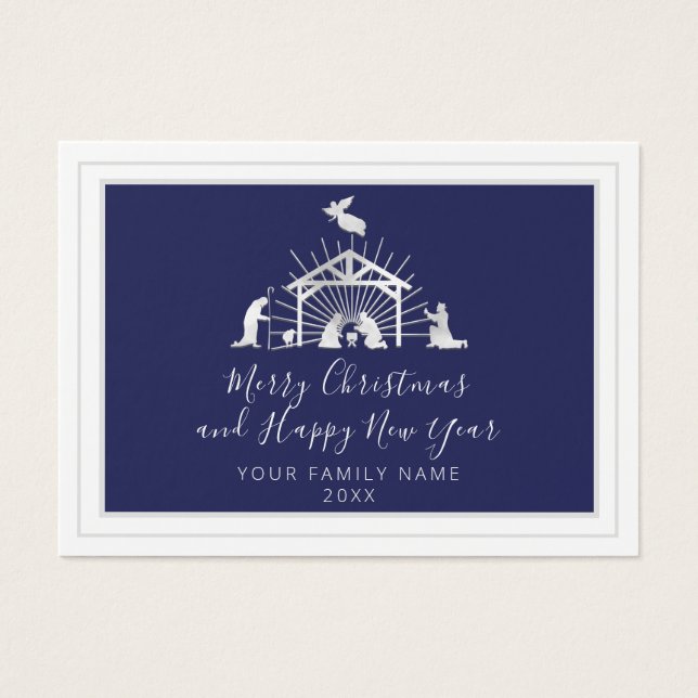 Cartes De Visite Joyeux Noël Joyeux Nouvel An Marine Sainte Famille (Devant)
