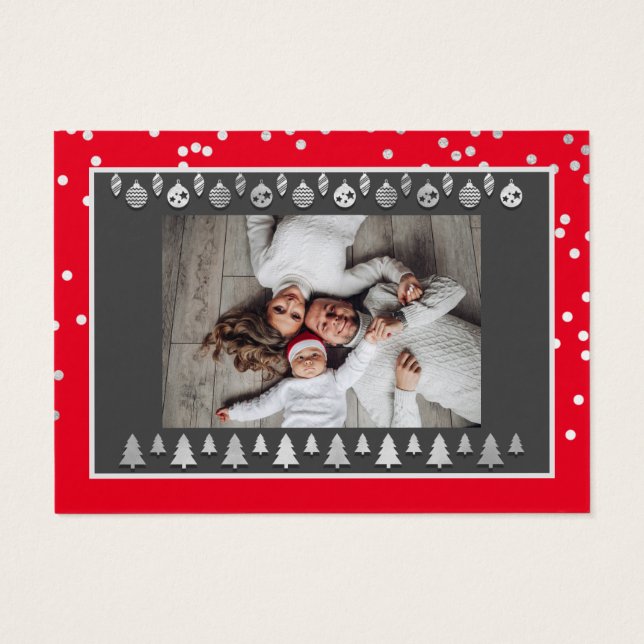 Cartes De Visite Joyeux Noël Joyeux Nouvel An Nom Argent Rouge (Dos)