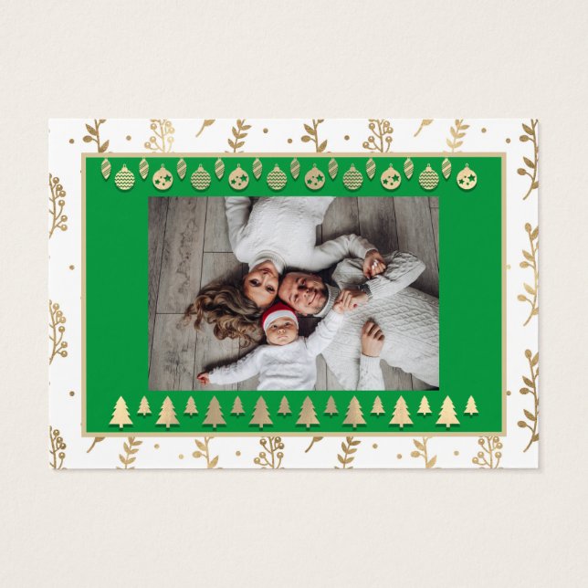 Cartes De Visite Joyeux Noël Joyeux Nouvel An Nom Photo Vert (Dos)
