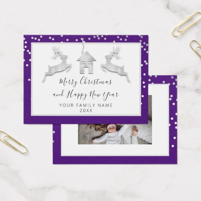 Cartes De Visite Joyeux Noël Joyeux Nouvel An Nom Purple Blanc (Bureau)