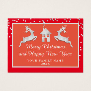 Cartes De Visite Joyeux Noël Joyeux Nouvel An Nom Red Grey