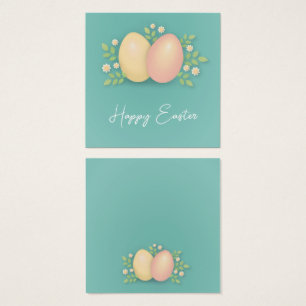 Cartes De Visite Joyeux oeufs de Pâques et fleurs bleu doux, rose