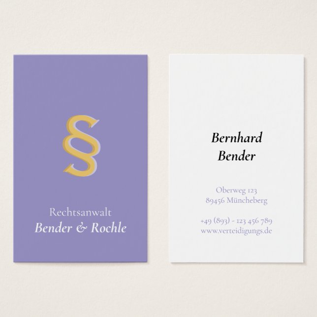 Cartes De Visite Juridique Professionnel avec symbole § violet (Devant & derrière)