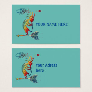 Cartes De Visite Kokopelli, Autochtone Américain, Avec Deux Plumes 