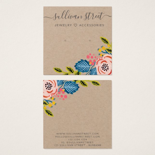 Cartes De Visite Kraft Boho Floral Earrings Jewelry Display Card (Devant & derrière)