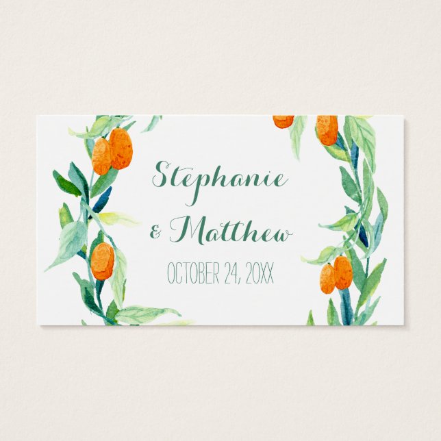 Cartes De Visite Kumquat Laurel Leaf Wreath Wedding Favor Cadeau Ta (Dos)