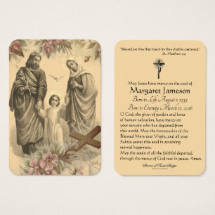 Cartes De Visite La Sainte Famille de Jésus Marie Prière funéraire