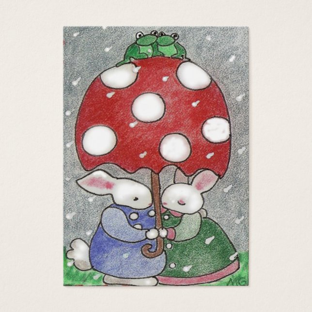Cartes De Visite lapins de pluie valentine (Devant)