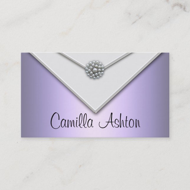 Cartes de visite lavande violettes perles blanches (Devant)