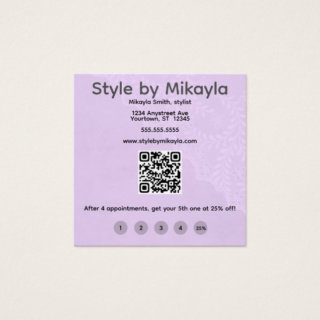 Cartes De Visite Lavender Lace Beautician Customer Rewards Card (Devant)