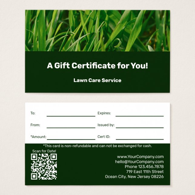 Cartes De Visite Lawn Care Maintenance Company Gift Certificate (Devant & derrière)