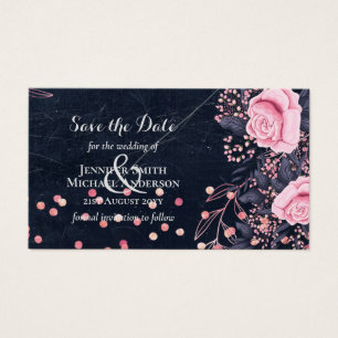 Cartes De Visite LeahG Denim Blue Rosegold rose Mariage floral