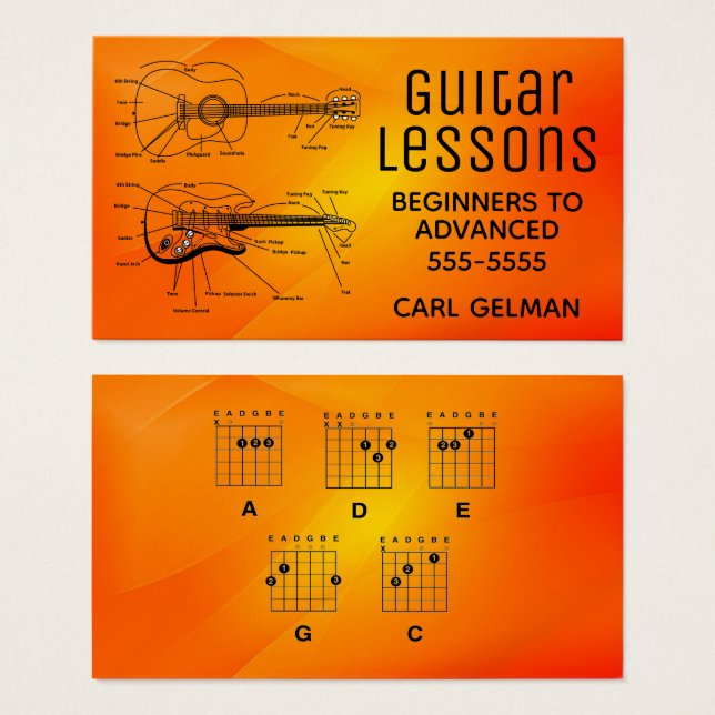 Cartes De Visite Leçons de guitare audacieuse (Devant & derrière)