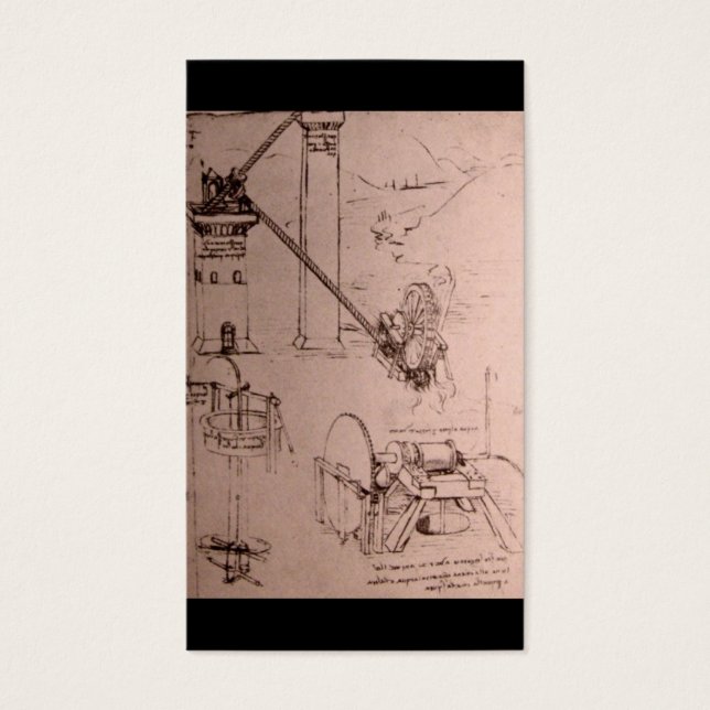 Cartes De Visite Léonard de Vinci, dessins de machines (Devant)