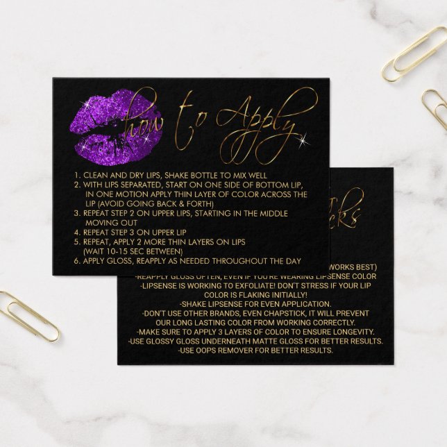 Cartes De Visite Lèvres à Parties scintillant violet - Comment appl (Bureau)