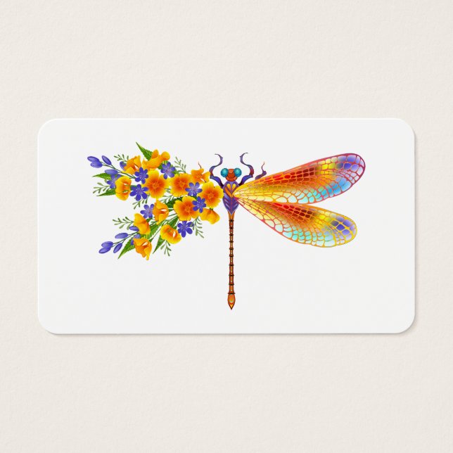 Cartes De Visite libellule de fleurs jaunes (Devant)