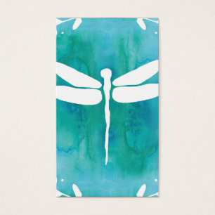 Cartes De Visite Libellules blanches de bleu d'Aqua d'aquarelle de