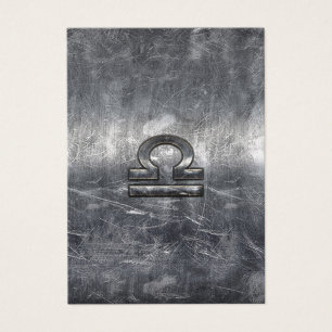 Cartes De Visite Libra Zodiac Sign in silver grunge steel style