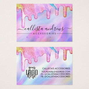 Cartes De Visite Licorne Paillettes Holographiques Gouttes Logo Bou