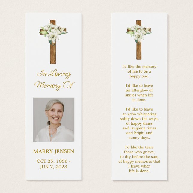 Cartes De Visite Lily Cross Photo Funeral Memorial Bookmark (Devant & derrière)