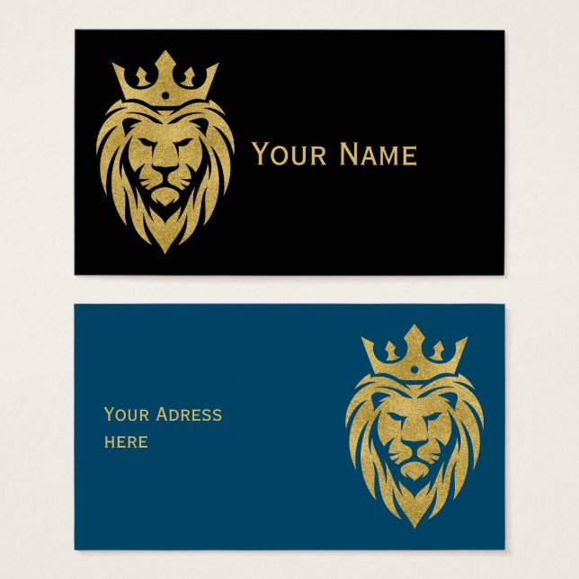 Cartes De Visite Lion Avec Couronne - Style Or 3 (Devant & derrière)