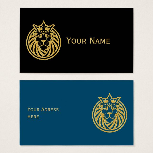 Cartes De Visite Lion Avec Couronne - Style Or 4 (Devant & derrière)
