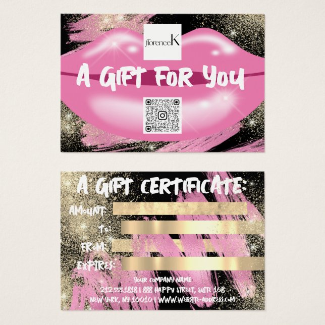 Cartes De Visite Lips Black Maquillage Artist Studio Logo QR 100 Pi (Devant & derrière)