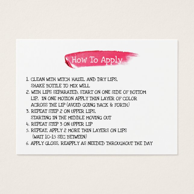 Cartes De Visite Lipsense Distributor Lips Stains Comment appliquer (Devant)