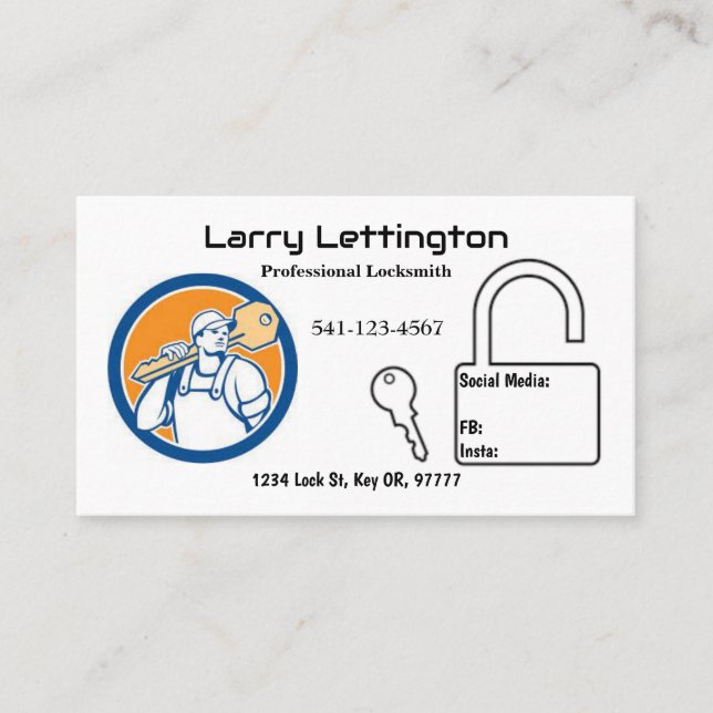 Cartes de visite Locksmith professionnels simples (Devant)