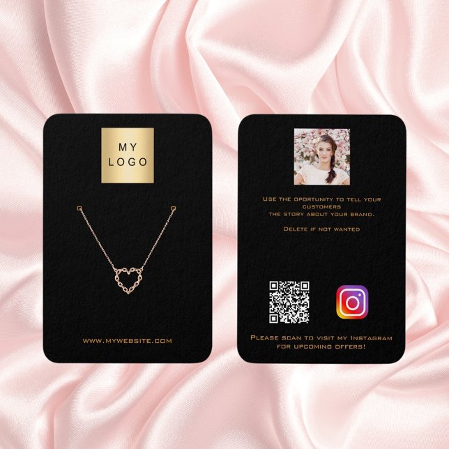 Cartes De Visite Logo bijoux d'oreille en or noir photo QR affichag (Créateur téléchargé)