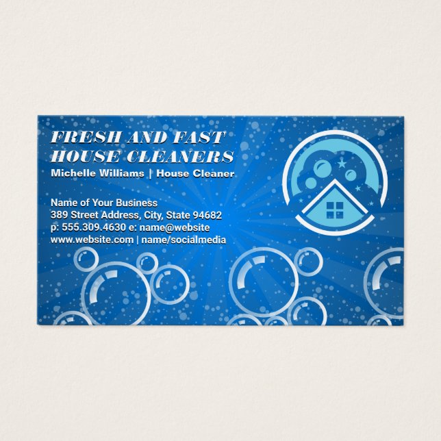 Cartes De Visite Logo de nettoyage de la maison | Bulles (Devant)