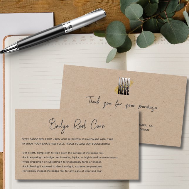 Cartes De Visite Logo de papier Kraft moderne Badge Reel Care (Créateur téléchargé)