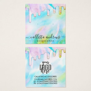 Cartes De Visite Logo de Parties scintillant Holographique Sea Gree