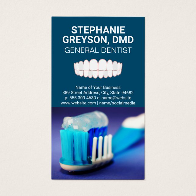 Cartes De Visite Logo des dents et des pinceaux | Icône Teeth (Devant)