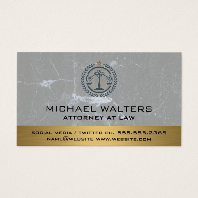 Cartes De Visite Logo Justice | Marbre et Arrière - plan or (Devant)