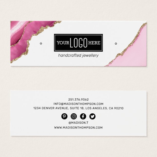 Cartes De Visite Logo Pink & Gold Agate Écran de bijouterie (Devant & derrière)