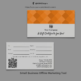 Cartes De Visite Logo QR Code Gris Black Orange Certificat cadeau