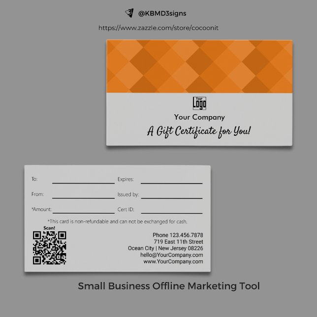 Cartes De Visite Logo QR Code Gris Black Orange Certificat cadeau (Logo QR Code Gray Black Orange Gift Certificate)