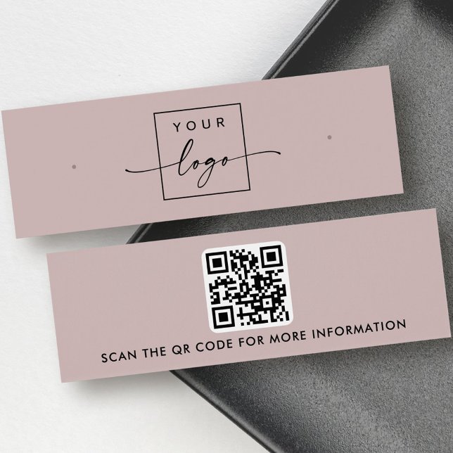 Cartes De Visite Logo rose de code QR taupe boucle d'oreille (Logo QR code rose taupe stud earring display card)
