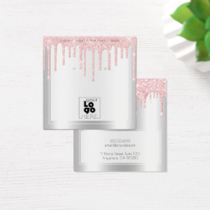 Cartes De Visite Logo Silver Pink Glitter Drip Earring Display Card