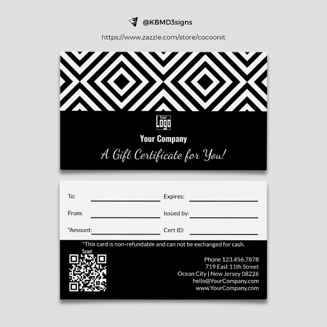 Cartes De Visite Logo simple QR Code certificat cadeau promotionnel (Créateur téléchargé)