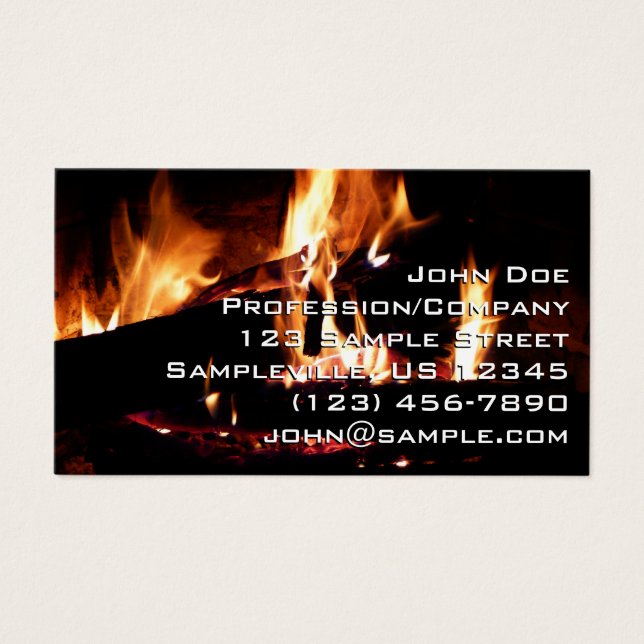 Cartes De Visite Logs dans la cheminée Photographie de feu chaud (Devant)