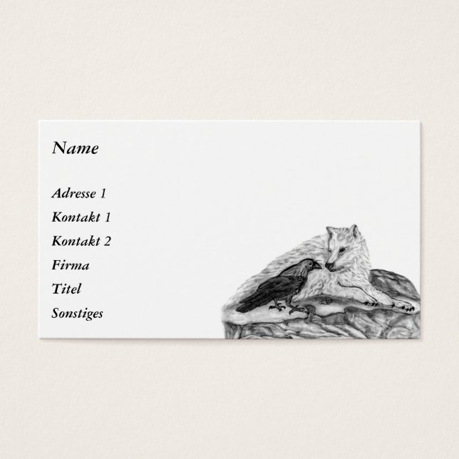 Cartes De Visite Loup et corbeau - Design noir et blanc (Devant)
