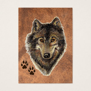Cartes De Visite Loup gris d'aquarelle originale d'ATC d'ACEO