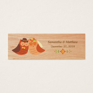 Cartes De Visite Lovebird Owls on Wood Skinny Wedding Favor Tags